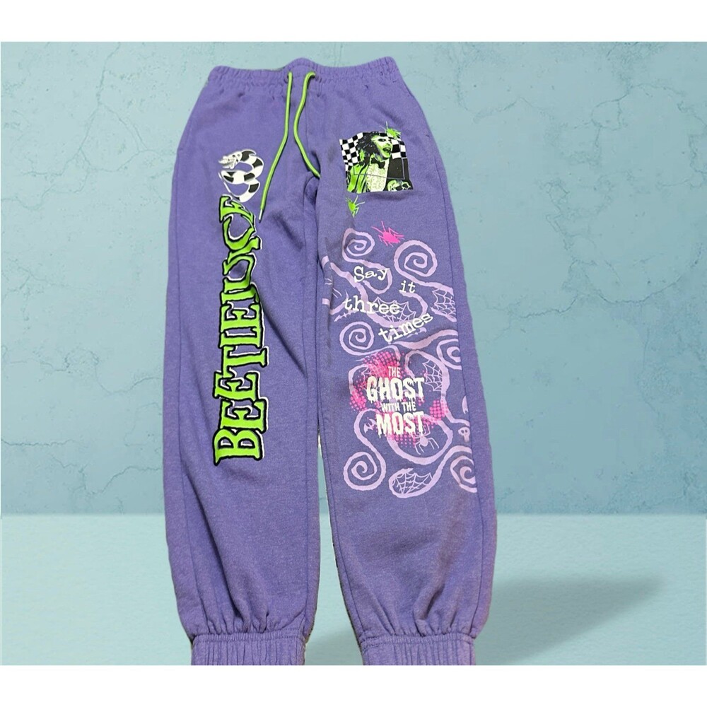 Beetlejuice Purple Graphic Joggers with Neon Accents XS